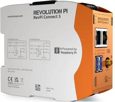 Kunbus Revolution Pi RevPi Connect 5 100414 SPS-Erweiterungsmodul in Weiß mit Ethernet/LAN, CAN FD, Wi-Fi, Bluetooth und USB-A (24 V/DC) - Bild 1