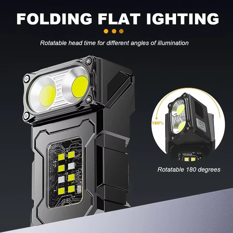 XIWANGFIRE Mini wiederaufladbare LED-Taschenlampe mit COB-Seitenlicht, Clip und Magnet, Schwarz - Bild 4