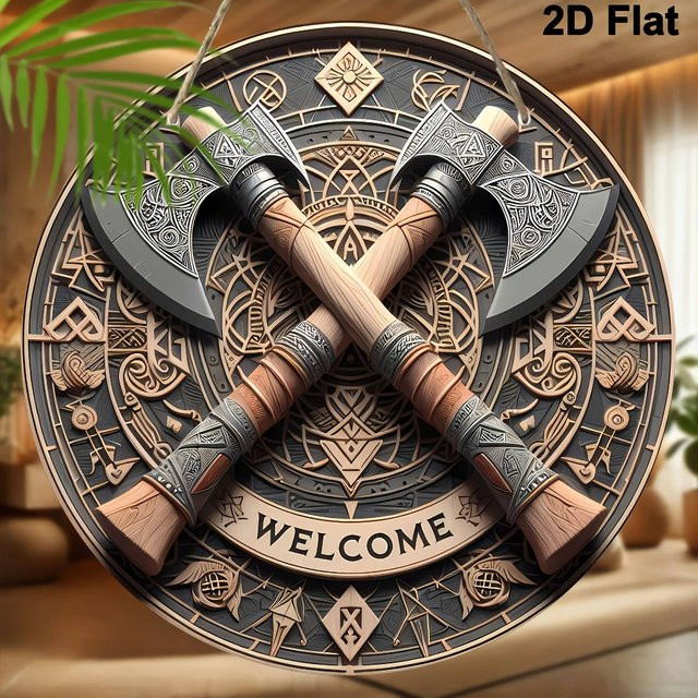 Viking Axes Willkommen Wandskulptur aus Metall in Multicolour mit nordischem Design - Bild 1