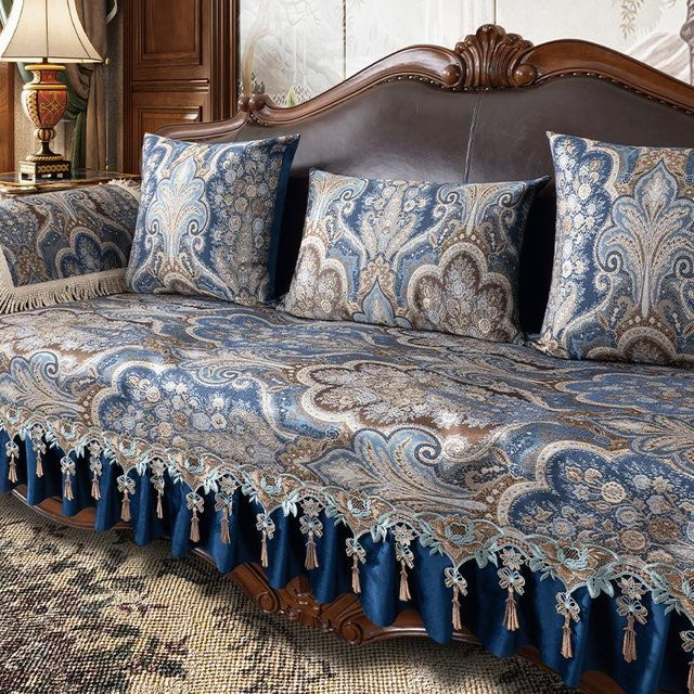 AI WINSURE Vintage Chenille Sofabezug mit Jacquard-Stickerei und rutschfester Lederunterseite, Blau, B/T/H: 58 x 65 cm - Bild 1