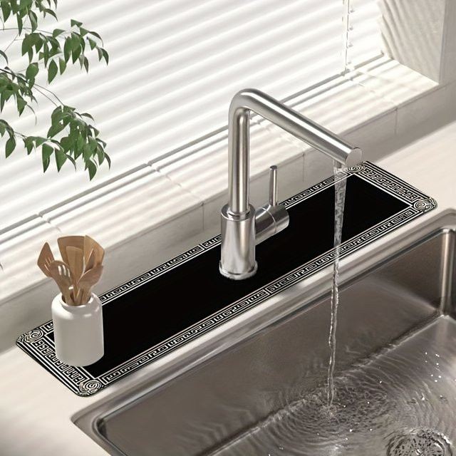 VIKAMA Wasserhahnmatte in Schwarz, wasserabsorbierende und feuchtigkeitsbeständige Drainagematte für Küche und Bad - Bild 1