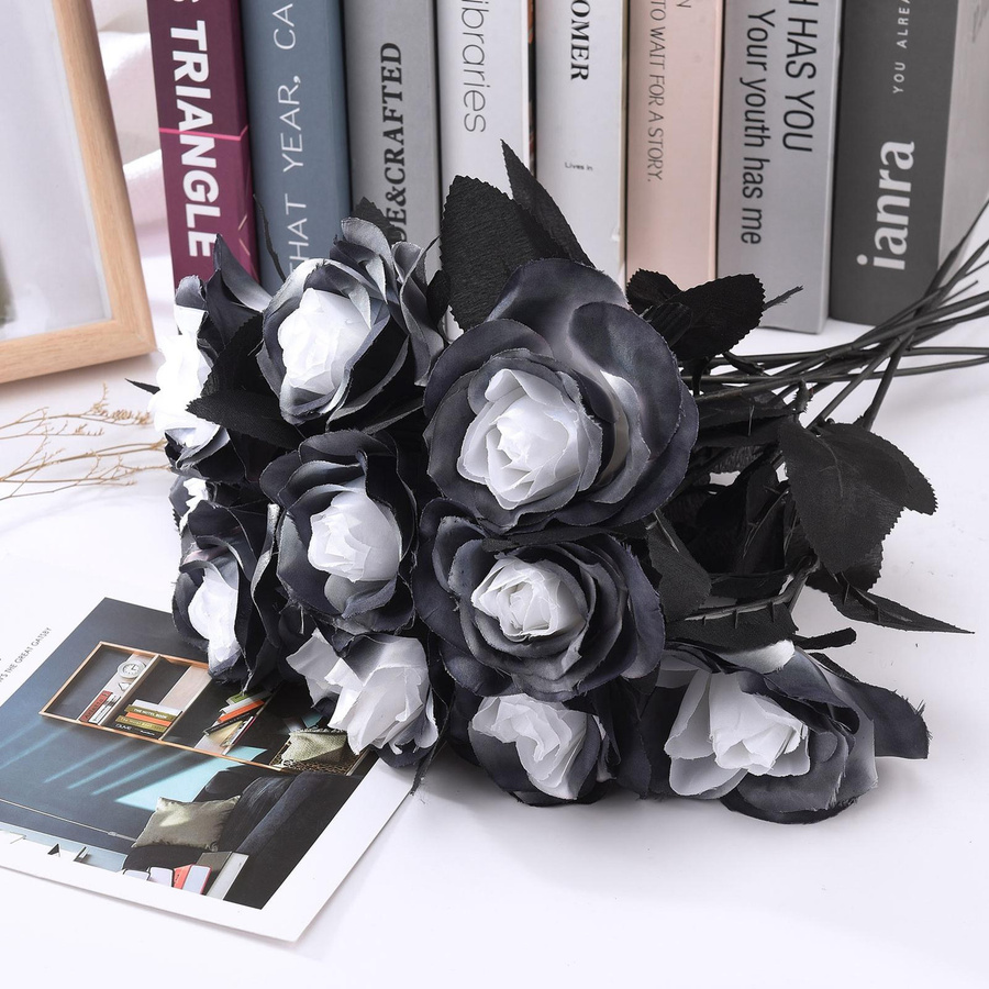 Tooarts Künstliche Schwarze Rosen aus Seidentuch und Kunststoff für Hochzeits-, Weihnachts- und Partydekorationen - Bild 3
