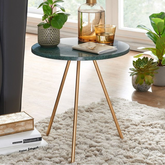 Runder Beistelltisch FineBuy aus echtem Marmor in Grün und Gold, Durchmesser: 38 cm, Höhe: 44 cm - Bild 1