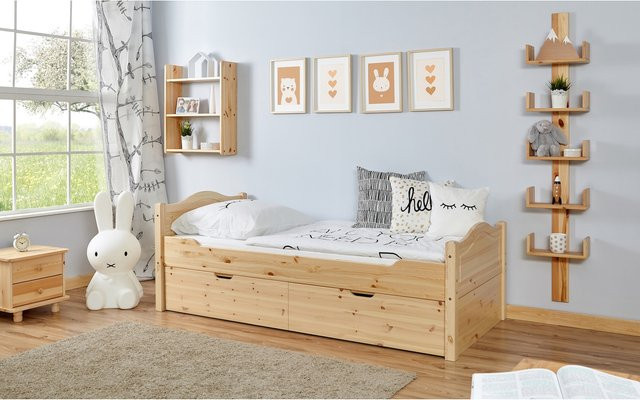 TiCAA Einzelbett Leni aus Kiefer Natur mit Schubladen B/T/H: 90 x 200 x 78 cm - Bild 1