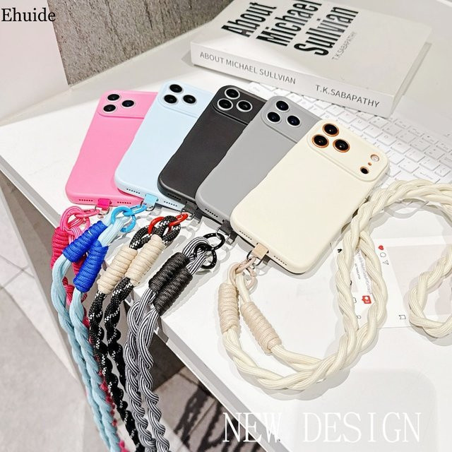 EHUIDE Lanyard-Hülle für iPhone (kompatibel mit iPhone 17 Pro Max, 16, 15, 14, 13, 12, 11 Plus), luftstoßfeste Umhängetasche mit Halsband im Candy Braid Design, Farbe: Pink - Bild 1