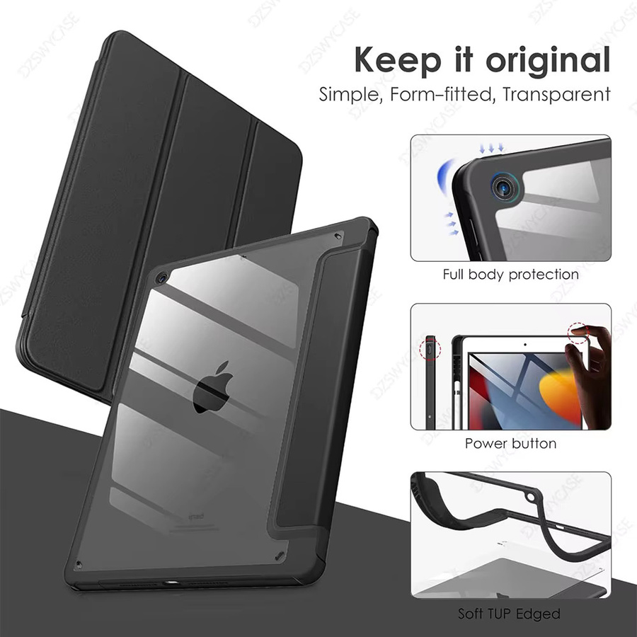 DZSWYCASE Transparente Hülle für iPad 9./8./7. Generation 10,2 Zoll (2021/2020/2019), Stoßfeste TPU-Schutzhülle mit Stifthalter, Schwarz - Bild 3