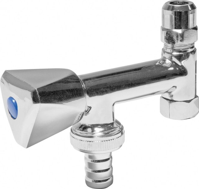 LUX-TOOLS Waschgeräte-Ventil Schlauchverschraubung Lang, Winkelventil aus Messing, 3/8 Zoll, Chrom/Silber - Bild 1