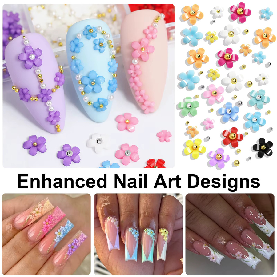 Misscheering Nagelkunst-Charms, 3D Acryl-Blumen und Perlen, Glänzend - Bild 3