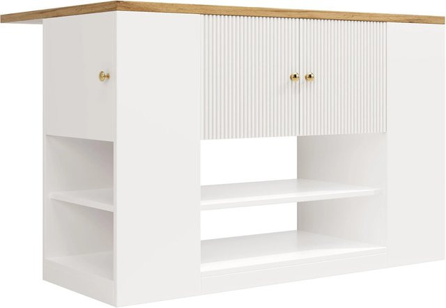 okwish Kücheninsel mit Schubladen und Regalen in Weiß, B/T/H: 140 x 70 x 90 cm - Bild 1