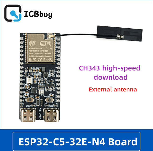 QSZNTEC ESP32-C5 ESPC5-32E-N4 Entwicklungsboard mit Dualband Wi-Fi 6 in Schwarz - Bild 1