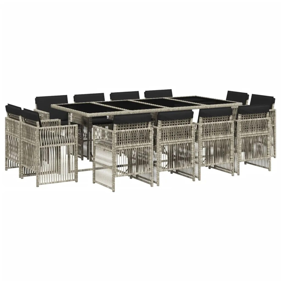 vidaXL 13-tlg Garten-Essgruppe aus Poly Rattan mit Kissen in Hellgrau Modell 8 - Bild 2