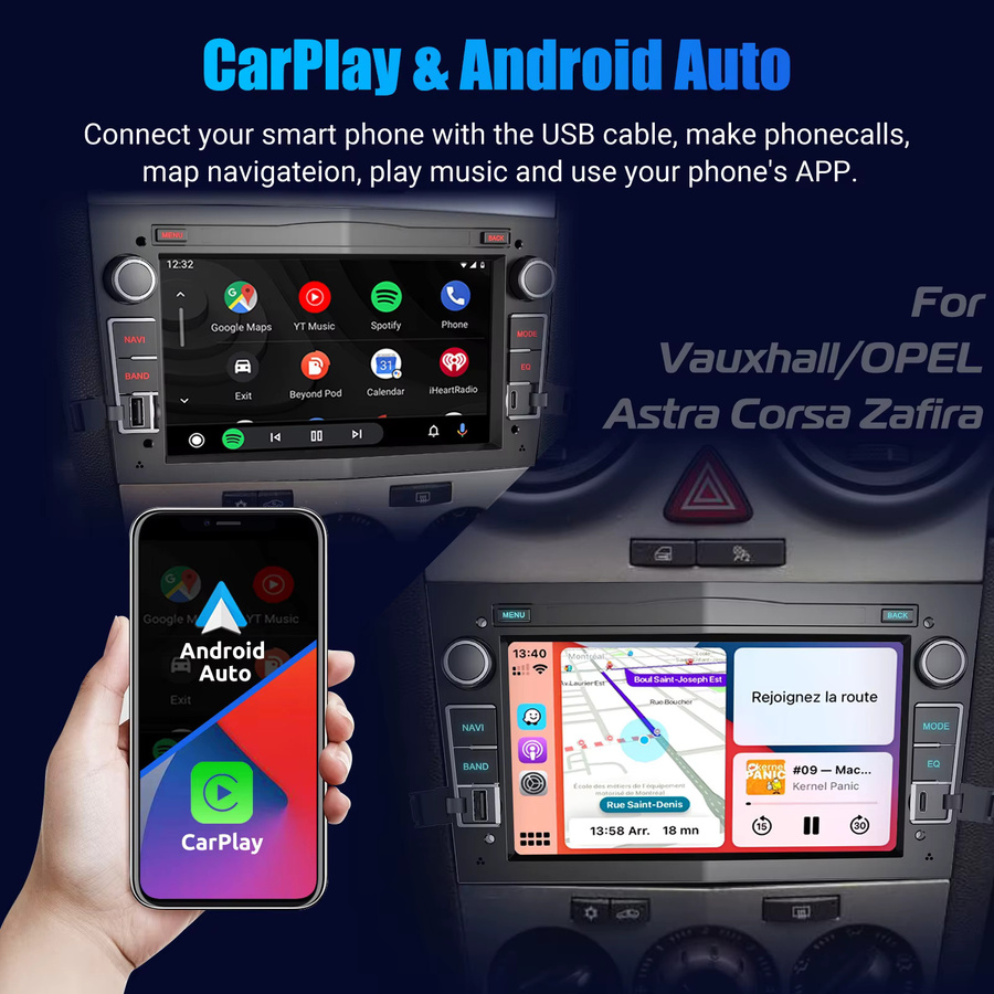 ESSGOO Autoradio Multimedia mit Wireless CarPlay für Opel Astra H J2004 Vectra Vauxhall Antara Zafira Corsa C D Vivaro Meriva in Schwarz - Bild 3