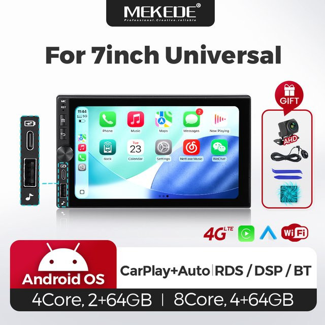 MEKEDE Universelles Autoradio mit 10 Zoll Display, Kabelloses CarPlay und Android Auto, GPS-Navigation, 4G Multimedia-Einheit, Schwarz - Bild 1