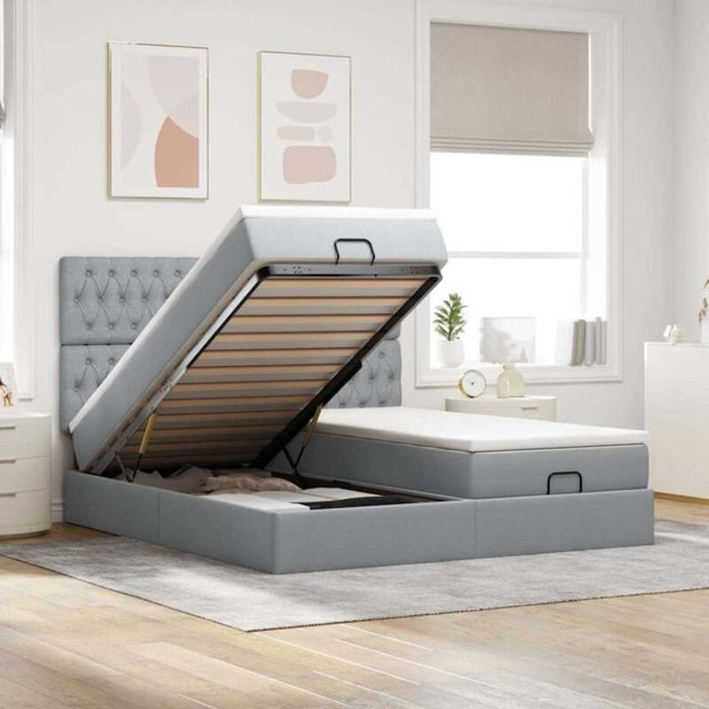 vidaxl Ottoman Polsterbett mit Matratze und LED in Hellgrau B/T: 200 x 200 cm - Bild 1