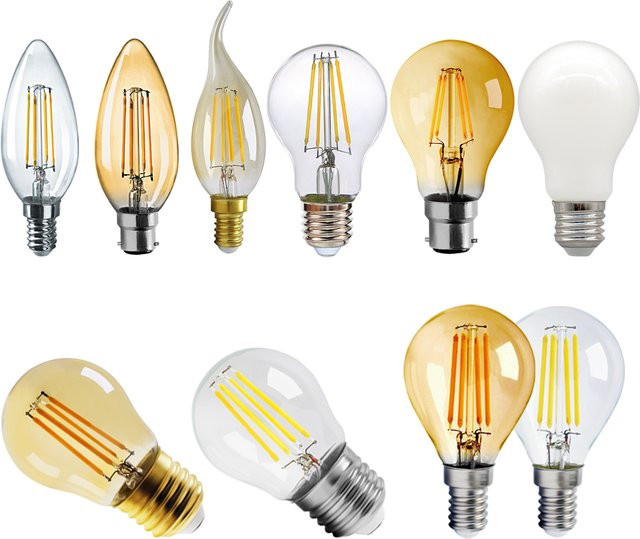 4er Set LED Retro Edison Glühbirnen aus Glas, transparent, verschiedene Fassungen E27 E14 B22, 220V - Bild 1