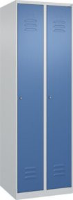 C+P Spind Classic PLUS Garderobenschrank mit 2 Abteilen, Zylinderschloss, 4 Garderobenhaken und mittiger Trennwand, Farbe: Grau/Blau, H x B x T: 185 x 60 x 50 cm - Bild 1