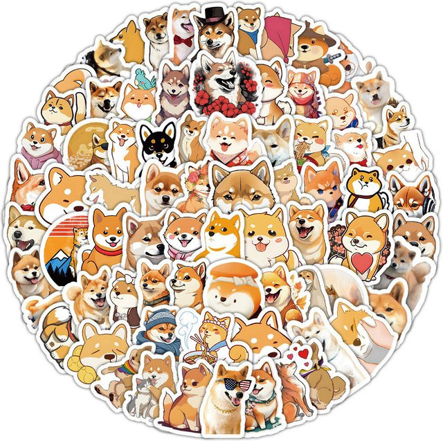100 Stück Shiba Inu Graffiti Aufkleber Multicolor für Helm, Fahrrad und Notizbuch von Story Store - Bild 1