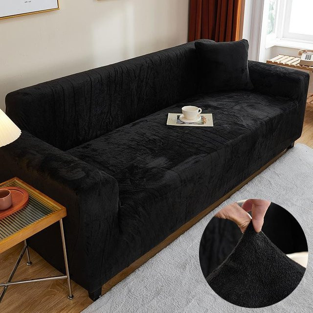 Bestbags Sofaüberwurf aus Samt in Schwarz, elastischer und rutschfester Couchbezug für 2-Sitzer, 145-185 cm - Bild 1