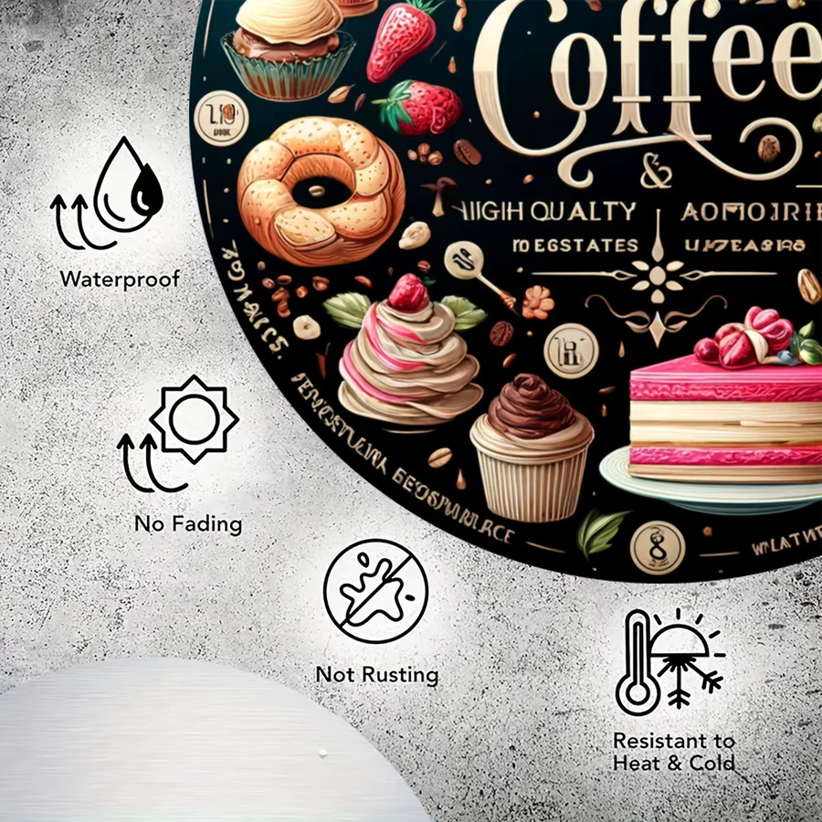 Potdemiel Metallschild Kaffee und Dessert Retro Wandkunst, B/H: 20,3 x 20,3 cm, Mehrfarbig - Bild 5