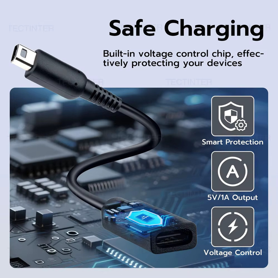 USB-C-Ladekabel-Adapter mit LED für Nintendo NDSi, 2DS, 3DS, 3DSLL und 3DSXL in Schwarz - Bild 4