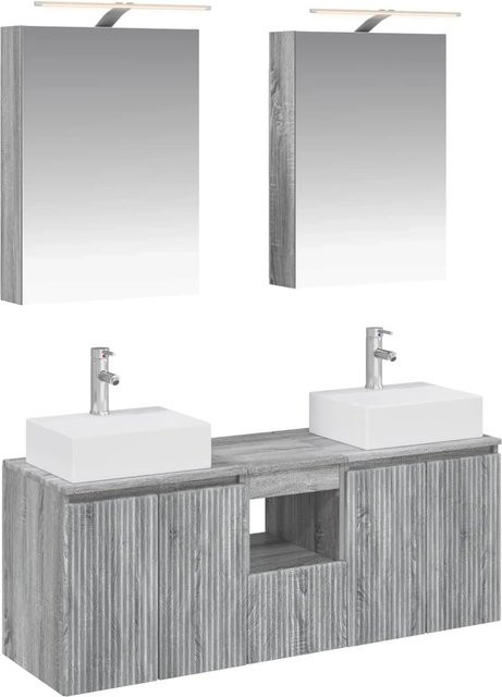 vidaXL Badezimmerschrank-Set 5-teilig in Grau Sonoma, modern mit Waschtischunterschrank, Spiegelschrank und LED-Beleuchtung - Bild 1