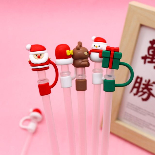 6er Set Joy-enlife Weihnachts Stroh-Trinkhalm Abdeckungen in Multicolour, 10mm Durchmesser, Wiederverwendbare Staubschutz Kappen für Weihnachtsdekorationen - Bild 1