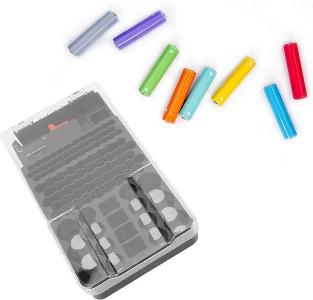 TOMTOP JMS Multifunktionaler Batterieaufbewahrungskoffer mit 104 Fächern und integriertem Batterietester in Grau und Transparent - Bild 1