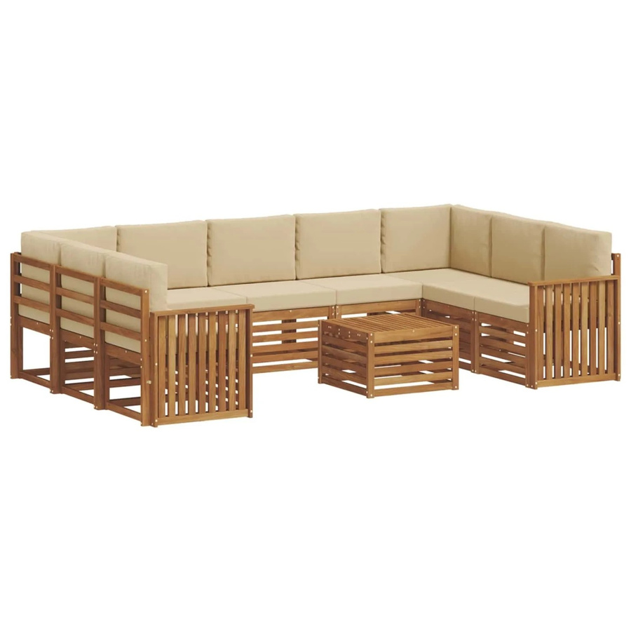 vidaXL Sofagarnitur 10-teilig aus Massivholz Akazie in Natur und Beige mit Polsterkissen - Bild 2