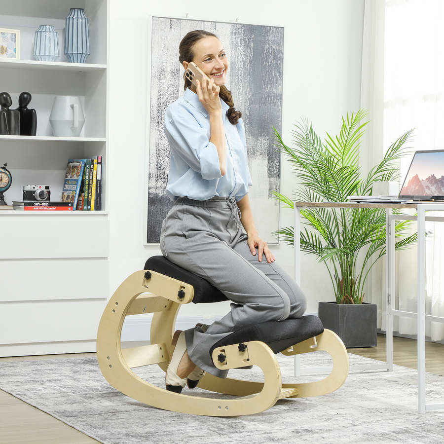 Ergonomischer Kniesitzstuhl aus Holz von HOMCOM in Schwarz für dein Home Office - Bild 2