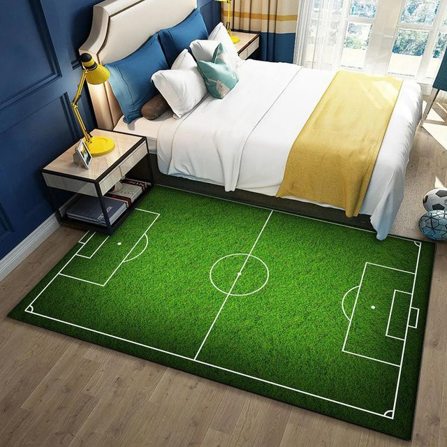 JGJG Fußballfeld Teppich in Grün, Antirutsch Bereichsteppich aus Polyester für Wohnzimmer, Kinderzimmer oder Schlafzimmer, B: 150 cm, T: 100 cm - Bild 1