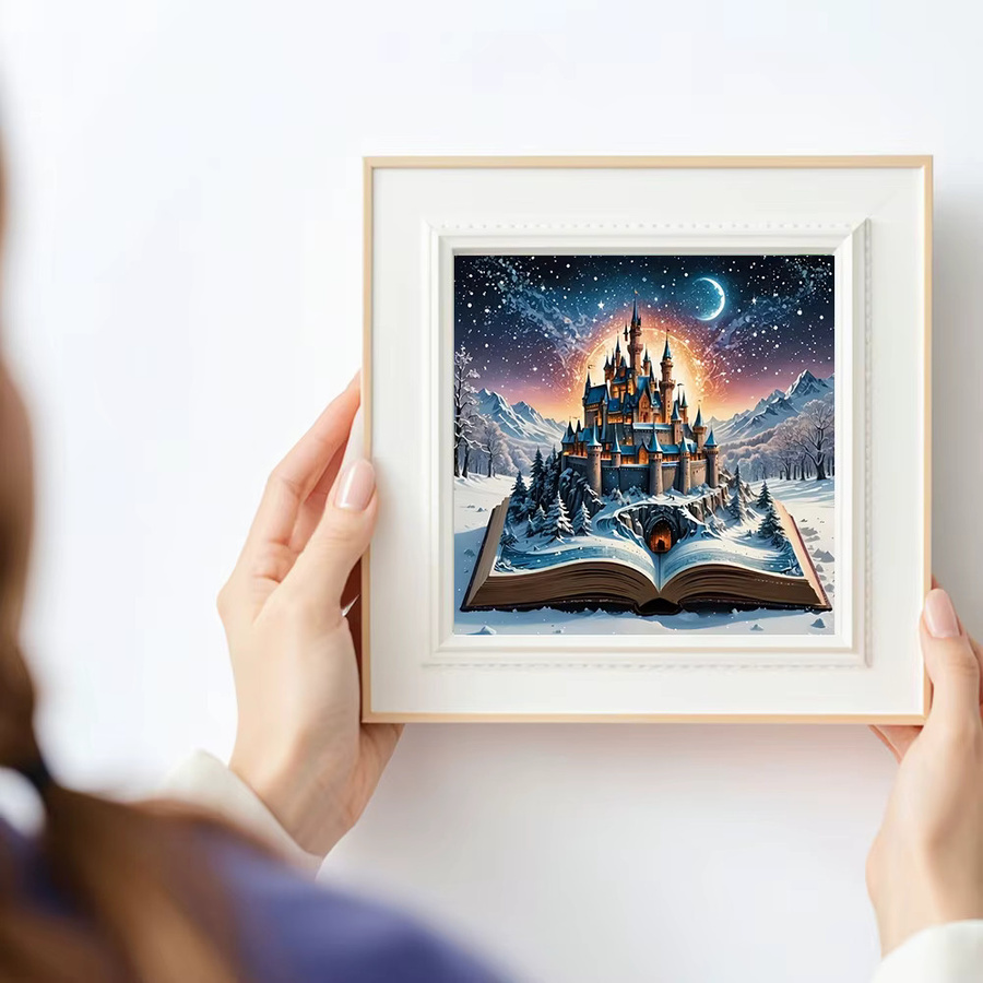 Huacan Diamantgemälde Schloss Mond Winter Landschaft Mosaik Komplettset mit runden Steinen in Multicolour, Breite: 20 cm, Höhe: 20 cm - Bild 3