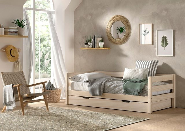 VIPACK Funktionsbett aus Kiefernholz mit Bettschublade und Rollladenrost in Milky White, B/T: 90 x 200 cm - Bild 1