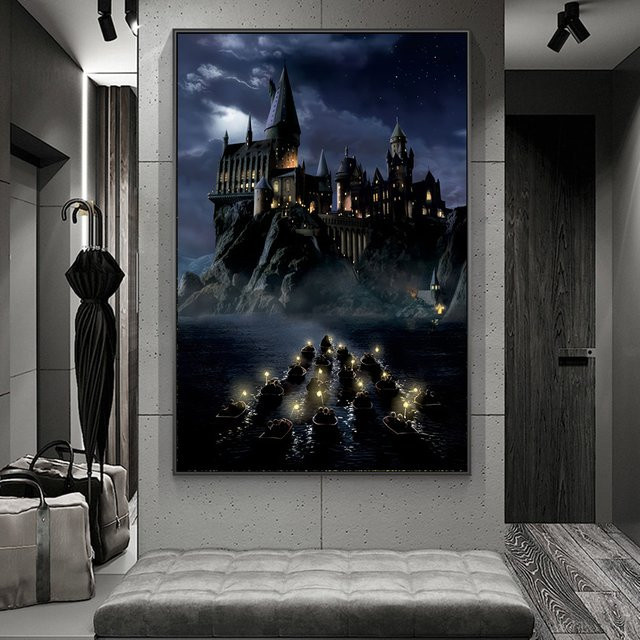 Kayou Leinwandkunst Poster Hogwarts Zauberschulgebiet Nachtsicht Landschaftsmalerei Mehrfarbig - Bild 1