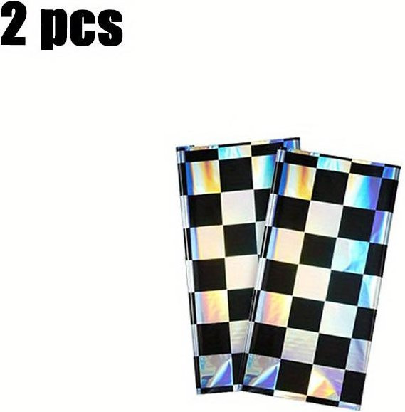 2er-Set SZ-Damai Einweg-Tischdecken aus PVC in Schwarz und Bunt Kariert, glänzende Laser-Optik für Picknick und Camping, Rechteckig - Bild 1