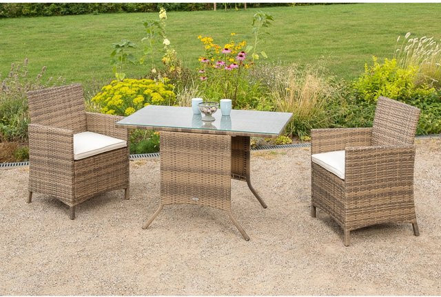 Merxx Treviso Gartenmöbel-Set 3-teilig in Beige mit Geflecht und pulverbeschichteter Oberfläche - Bild 1