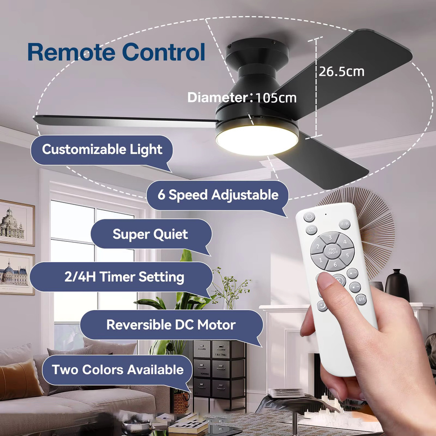 Moderner IRALAN Deckenventilator mit LED-Beleuchtung und Fernbedienung in Schwarz - Bild 6