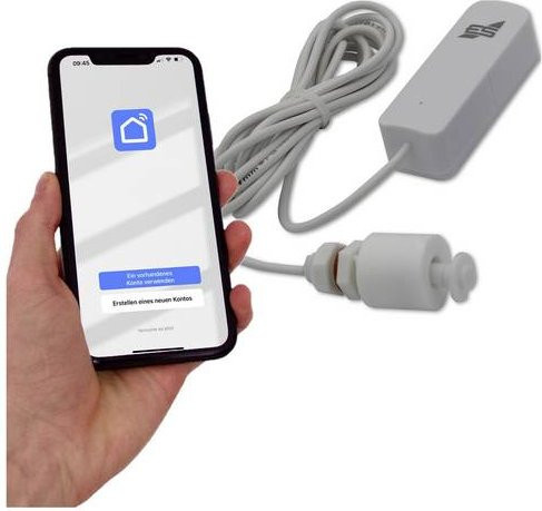 Schabus 200150 WWD 150 Wireless Float Switch Wassermelder mit App-Steuerung und Schwimmerschalter, Weiß - Bild 1