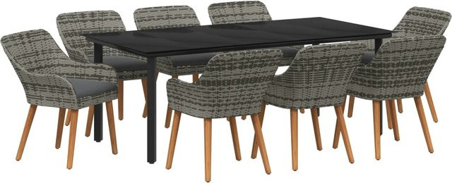 vidaXL 9-teiliges Garten-Esstisch-Set aus Poly-Rattan in Grau für Garten, Balkon und Terrasse - Bild 1