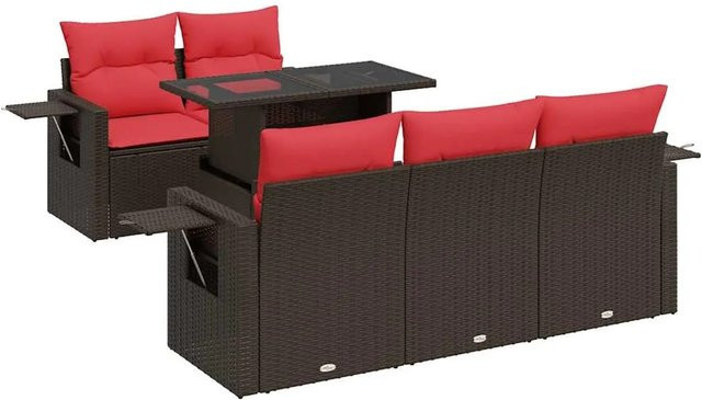 vidaXL 6-teilige Garten-Sofagarnitur aus braunem Poly-Rattan und Akazie mit Kissen - Bild 1