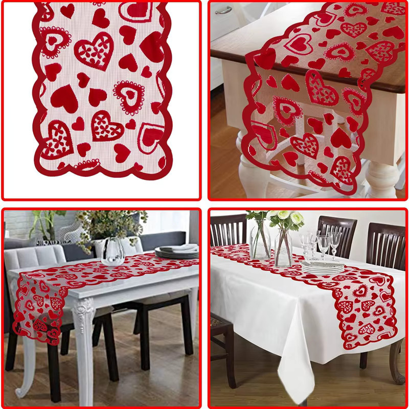 ZQNYCY Tischläufer mit Herz-Spitzenmuster in Rot für Valentinstag, Hochzeit und Partys - Bild 2