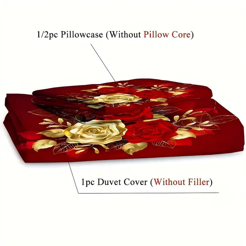 JMG Household Supplies Bettwäsche-Set mit floralem Rosenmuster in Gold, bestehend aus 1 Bettbezug und 2 Kissenbezügen, B/T/H: 135 x 200 cm - Bild 3