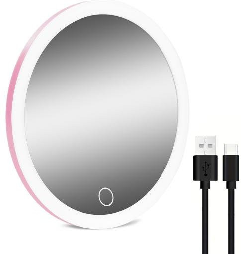 Modernar Kosmetikspiegel mit 20-facher Vergrößerung, dimmbares 3-farbiges LED-Licht, USB-wiederaufladbar und Saugnapf, Rosa - Bild 1