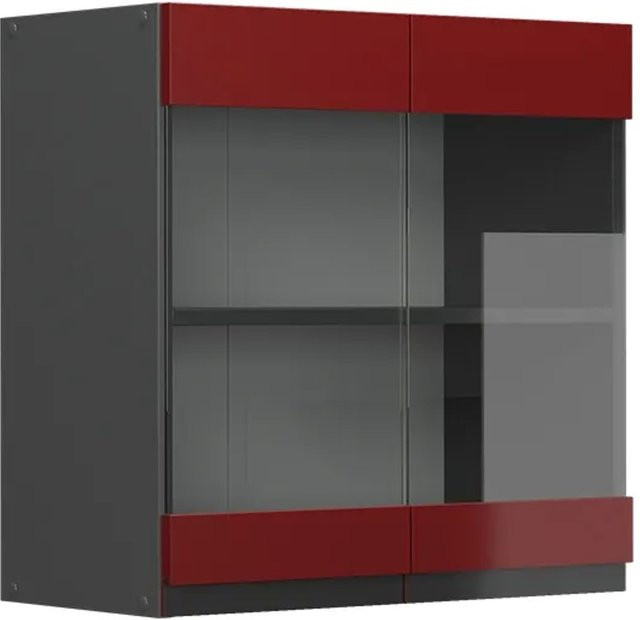 Vicco R-Line J-Shape Glashängeschrank für die Küche in Anthrazit und Rot mit Glasfronten, Breite: 60 cm - Bild 2