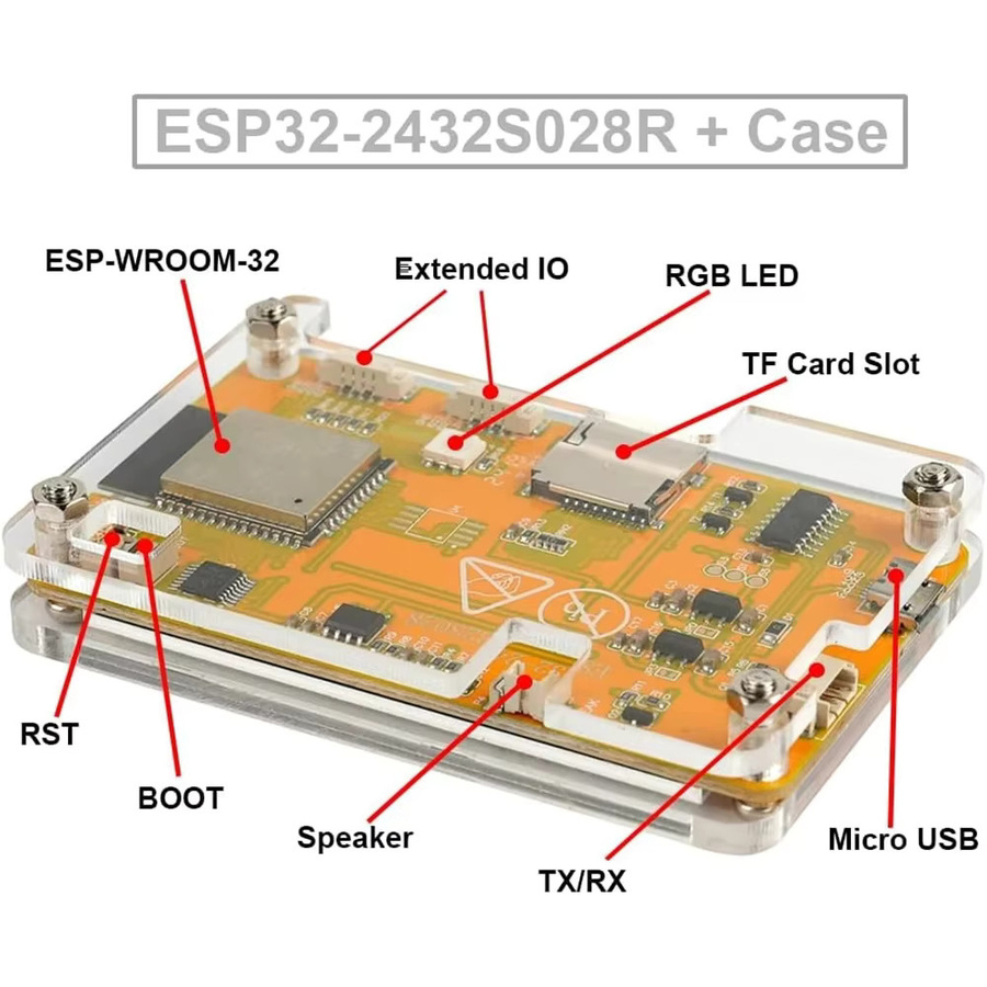 Stemedu ESP32-2432S028R ESP32 Entwicklungsboard mit 2,8-Zoll ILI9341 TFT LCD Display und resistivem Touchscreen inklusive Acrylgehäuse - Bild 3