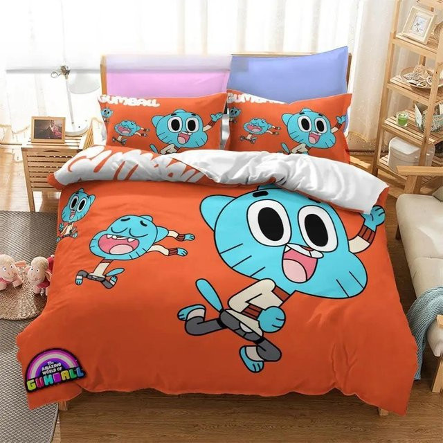 Anime Amazing World Gumball Bettwäsche-Set mit Darwin und Anais, Farbe Orange, B/H: 180 x 210 cm - Bild 1