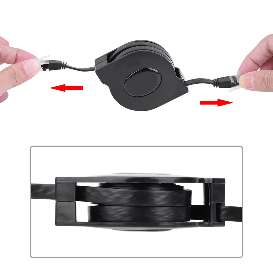 Qiilu CAT6 RJ45 LAN-Netzwerkkabel, einziehbar, Schwarz - Bild 2