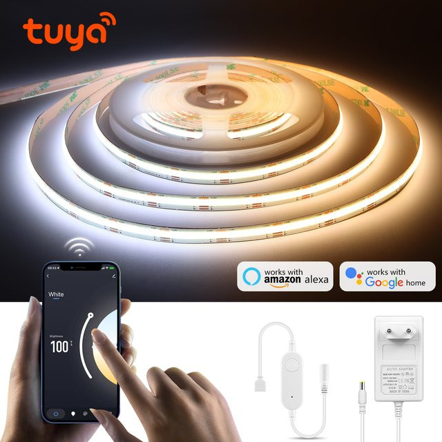 3M Tuya Smart Life COB CCT LED-Streifen DC24V, dimmbar, 2700K-6500K, kompatibel mit Alexa und Google Home, 5m - Bild 1