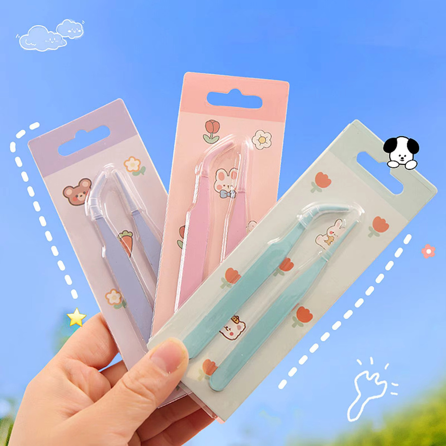 2-teiliges Set Scrapbook-Pinzetten aus Edelstahl in Bunt, gerade und gebogene Spitzen für DIY-Bastelarbeiten, Wimpern und Aufkleber - Bild 2