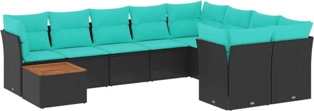vidaXL Garten-Sofagarnitur aus Poly-Rattan mit 10 Teilen und Kissen in Schwarz - Bild 1