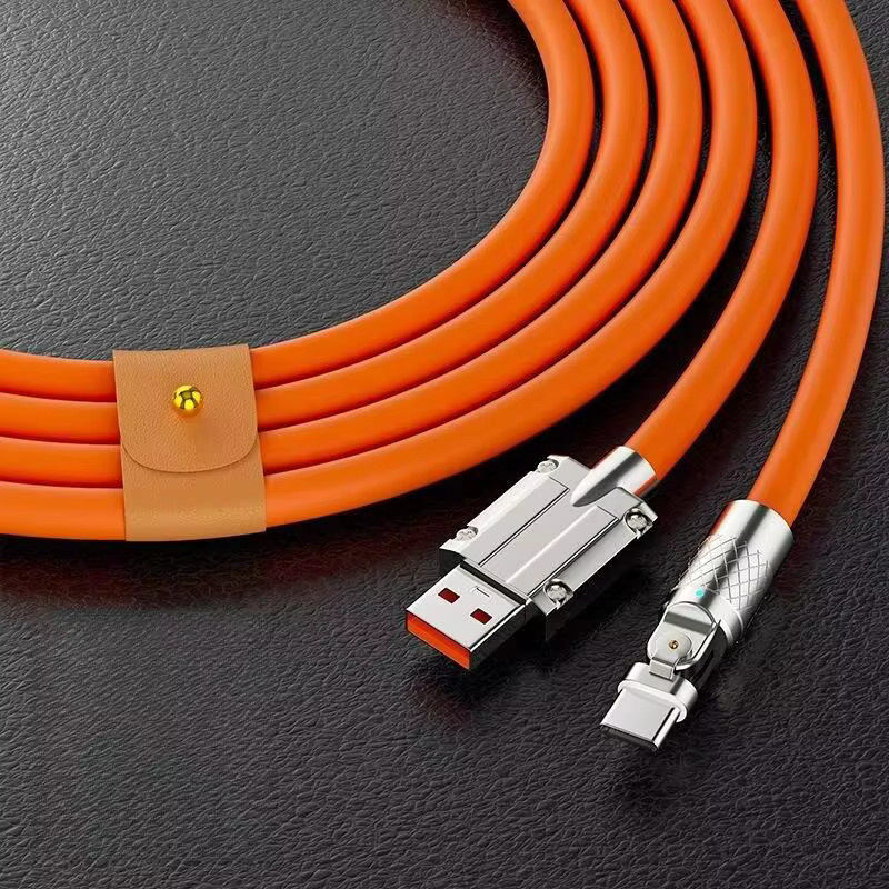 USB-C-Ladekabel mit 120W Schnellladefunktion und 180-Grad-Winkelstecker in Orange - Bild 3